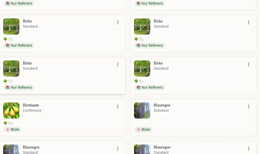 Plants in your garden with predicted stages and progress