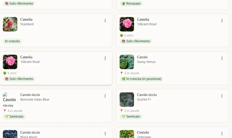Plants in your garden with predicted stages and progress